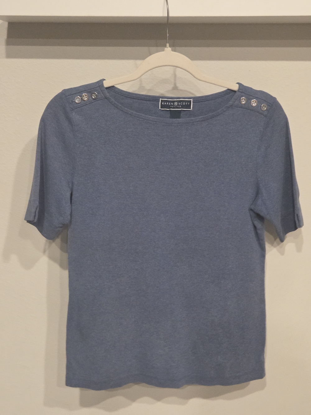 Karen Scott Blue Short-Sleeve Button Shoulder Top